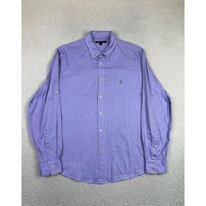 John Varvatos U.S.A. Shirt Mens Large Purple Solid Button Down Peace Embroidered